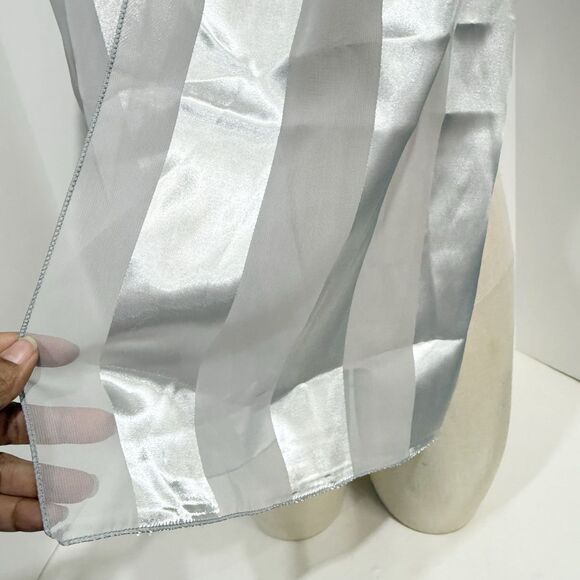 Women’s Gray Satin Silver Stripe Scarf Sheer Lightweight Wrap 60”x12.5” - Picture 11 of 14